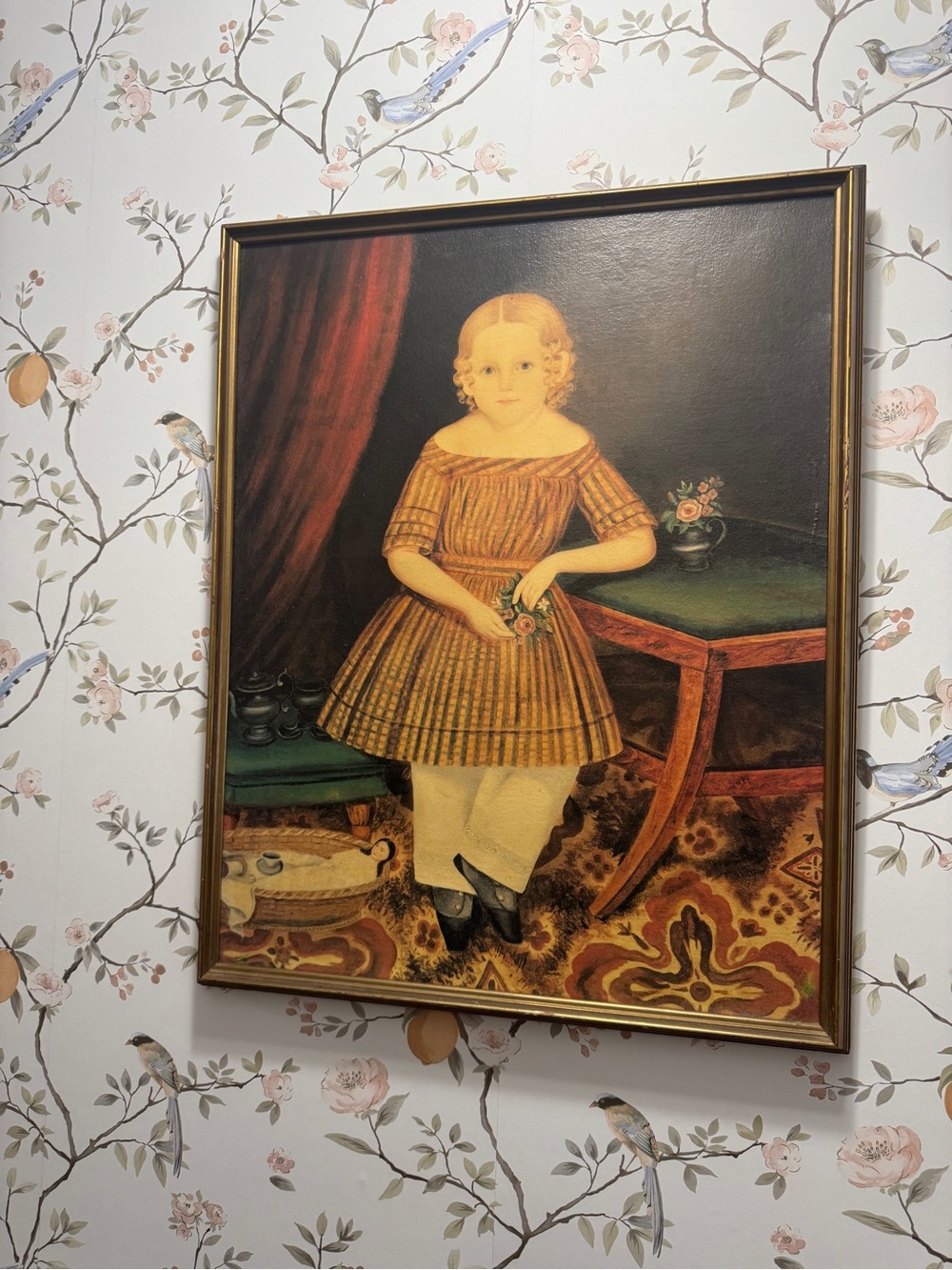 Joseph Stock "Portrait of Mary Childs" Framed Folk Art Canvas Print Vintage